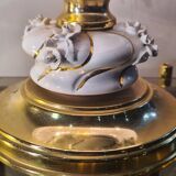 chrome gold lamp and engraved glass 1970 to 80,,32x19,, very beautiful