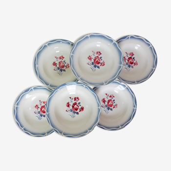 6 vintage hollow plates Digoin Sarreguemines model Nina Rosa in porcelain 210421