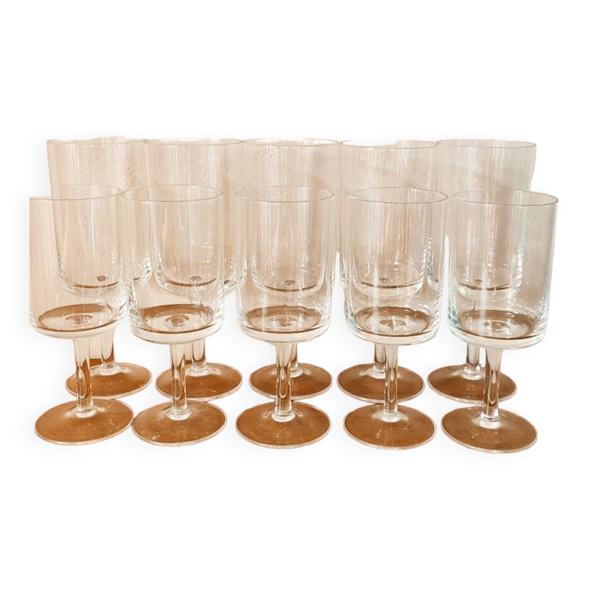 10 old cylindrical crystal glasses