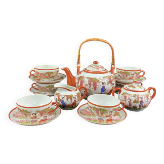 Service à thé porcelaine Satsuma Japon décor Geisha lithophanie Théière