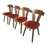 Vintage Tyrolean Dining Chairs: Set of 4, Red Fabric Seat, 1970s