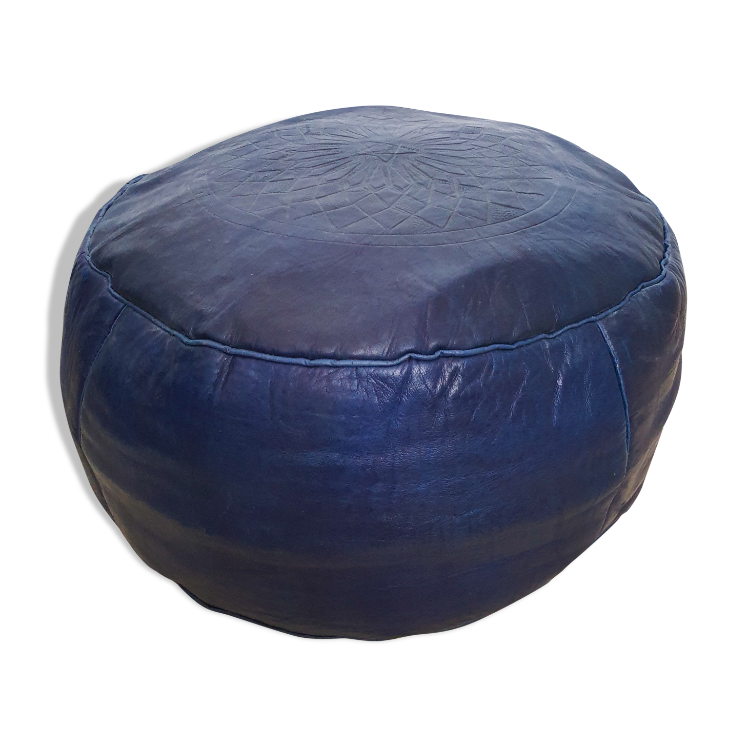 Moroccan blue leather pouf