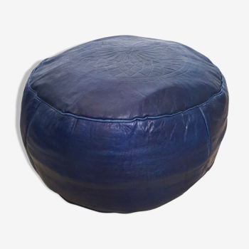 Pouf bleu marocain en cuir