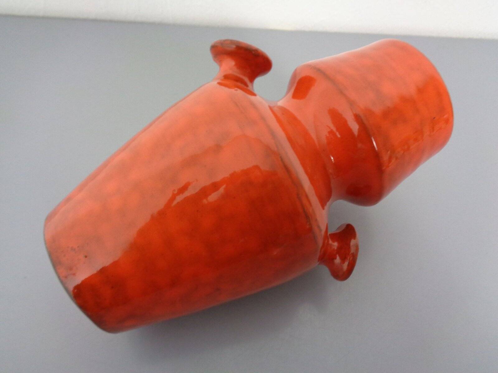 Italian orange ceramic studio vase with handle, 1970s