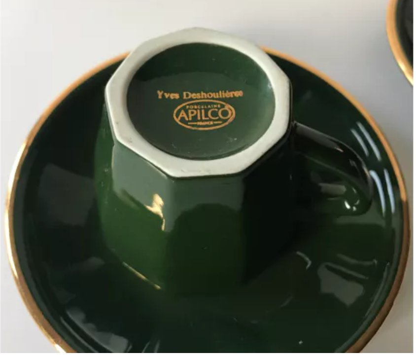 Pair of green apilco coffee cups