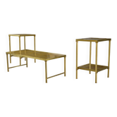 Ensemble table basse et 2 bouts de canapé néo-classiques en verre églomisé, 1980