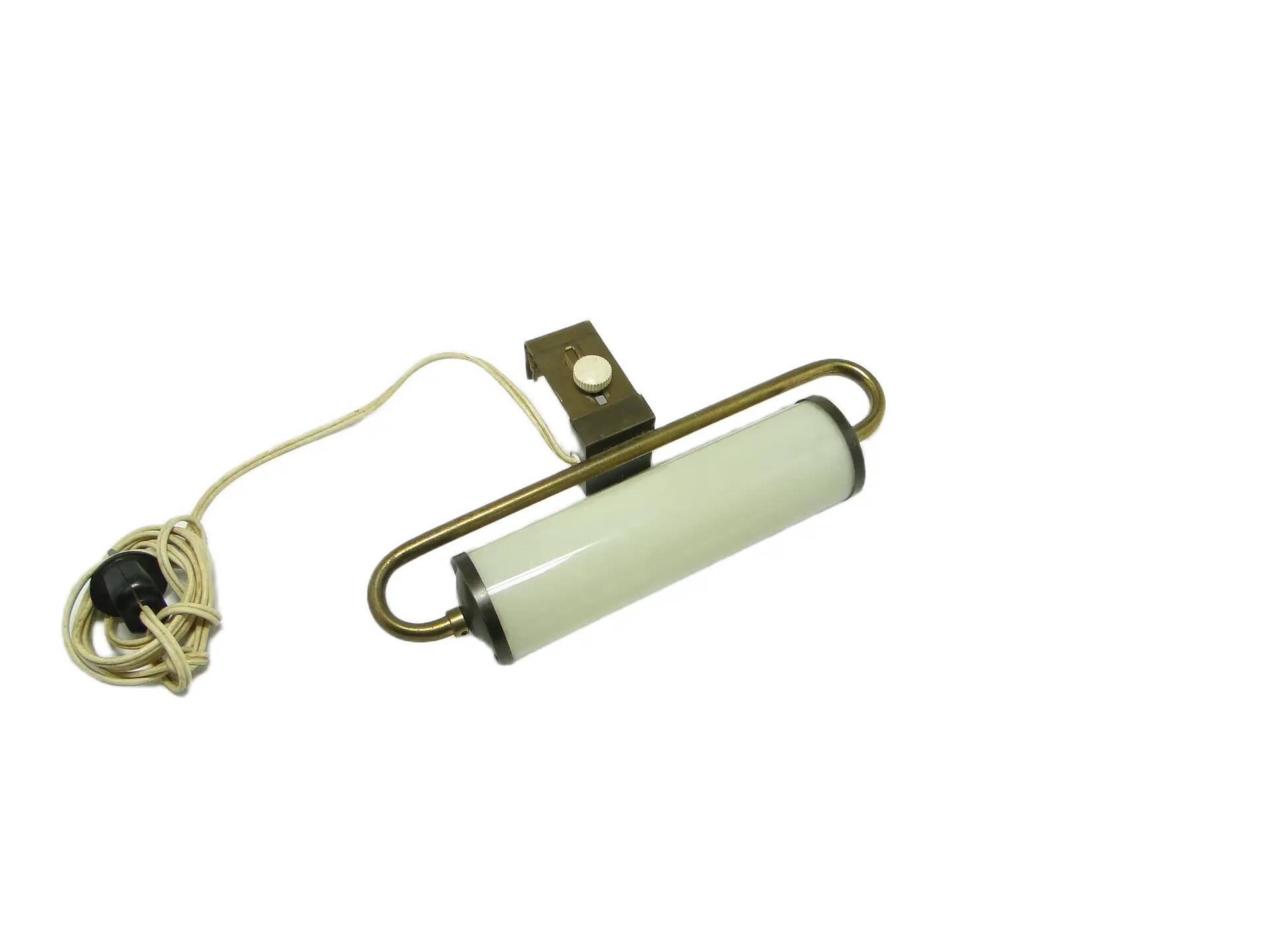 Picture light, mid-century modern, opal glass, brass, Germany, 1950s.