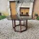 Wood table bamboo style smoked glass 70s