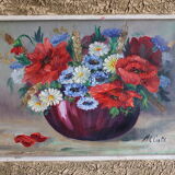 Tableau ancien bouquet de fleurs
