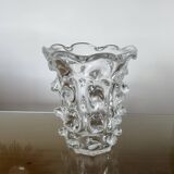 Schneider vase in crystal with prominent stretched texture, 1950s, signed.