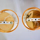 Pair of "cocoon" wall lights, resin and pine, Italy, 1970