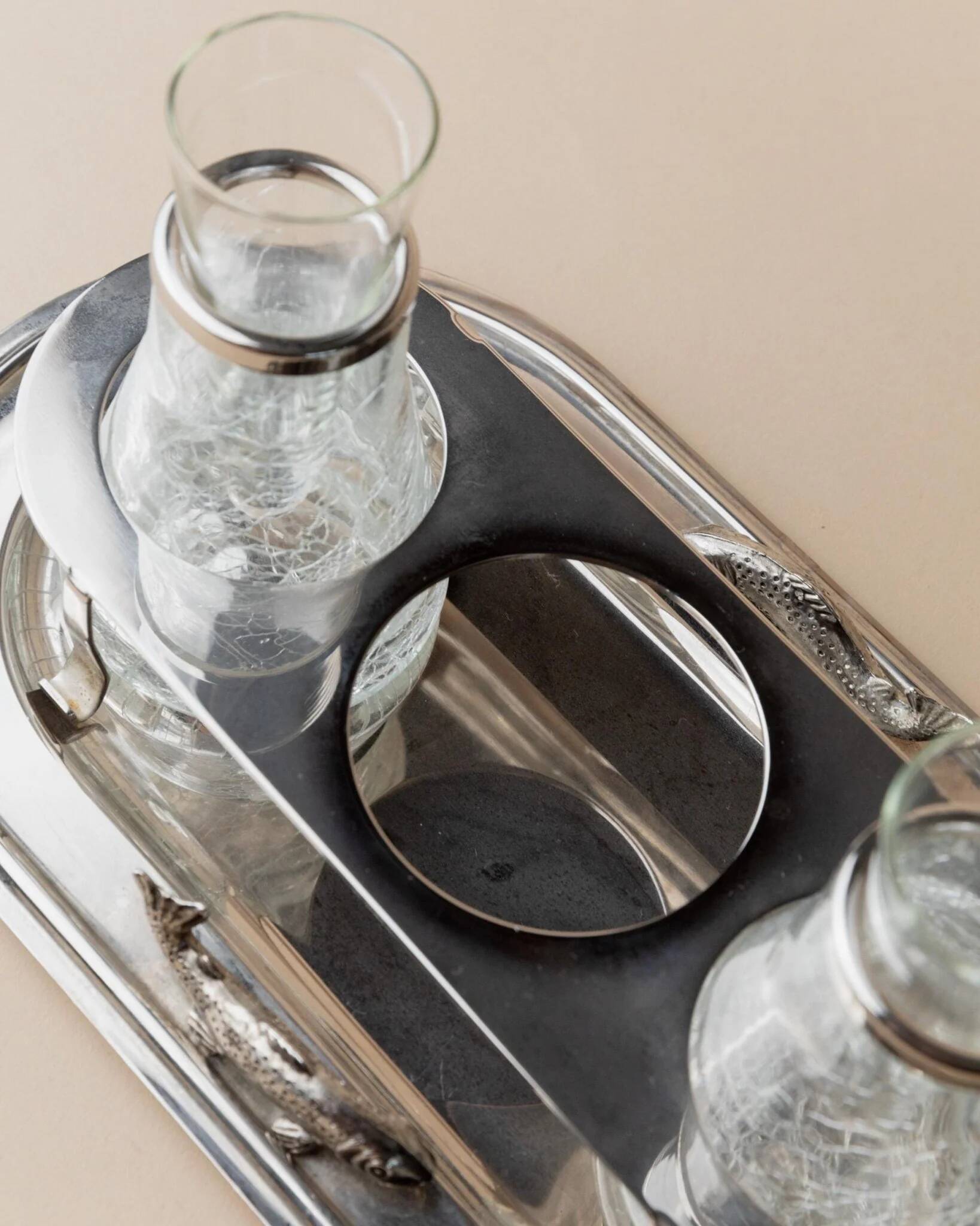 Argent Silverplated Metal Vintage Serving Set for Shots or Caviar-Tray, Ice Holders, Glasses, Italian 1970s Mid-Century Elegant