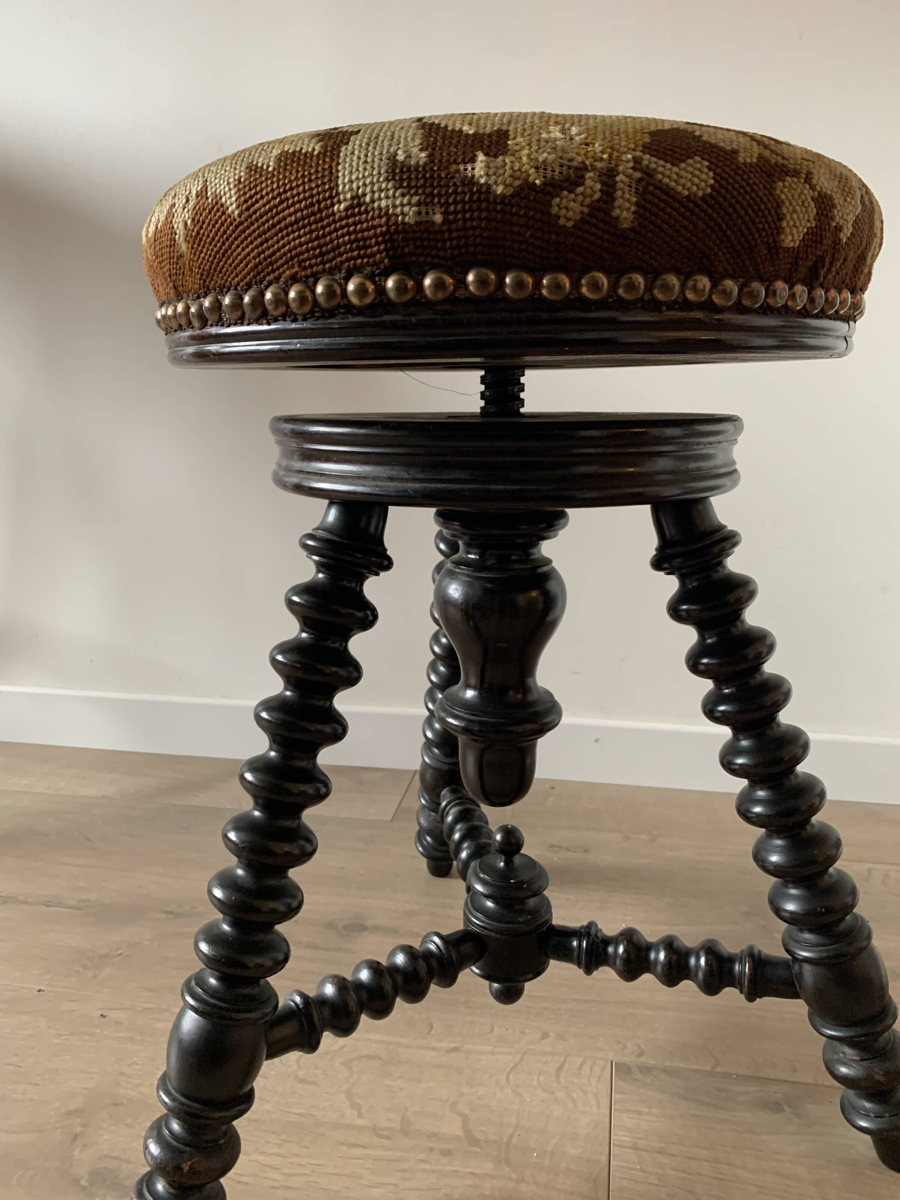 Antique Vintage Wooden Napoleon III Piano Stool