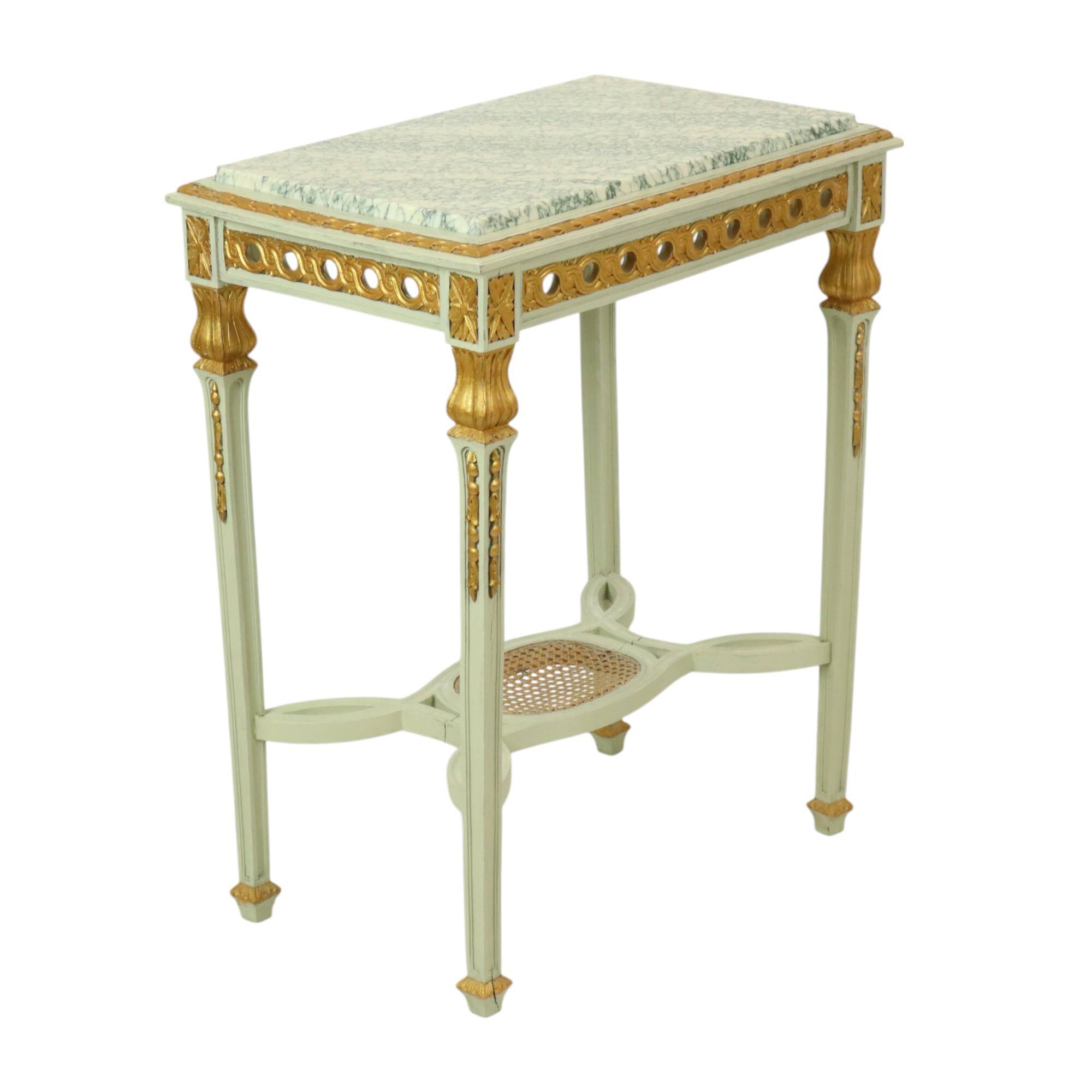Antique Gilded Side Table Console Green Marble Louis XVI