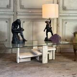Brutalist Travertine Coffee Table by Willy Ballez