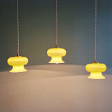 Vintage suspension trio in green opaline, 1960s-70s.