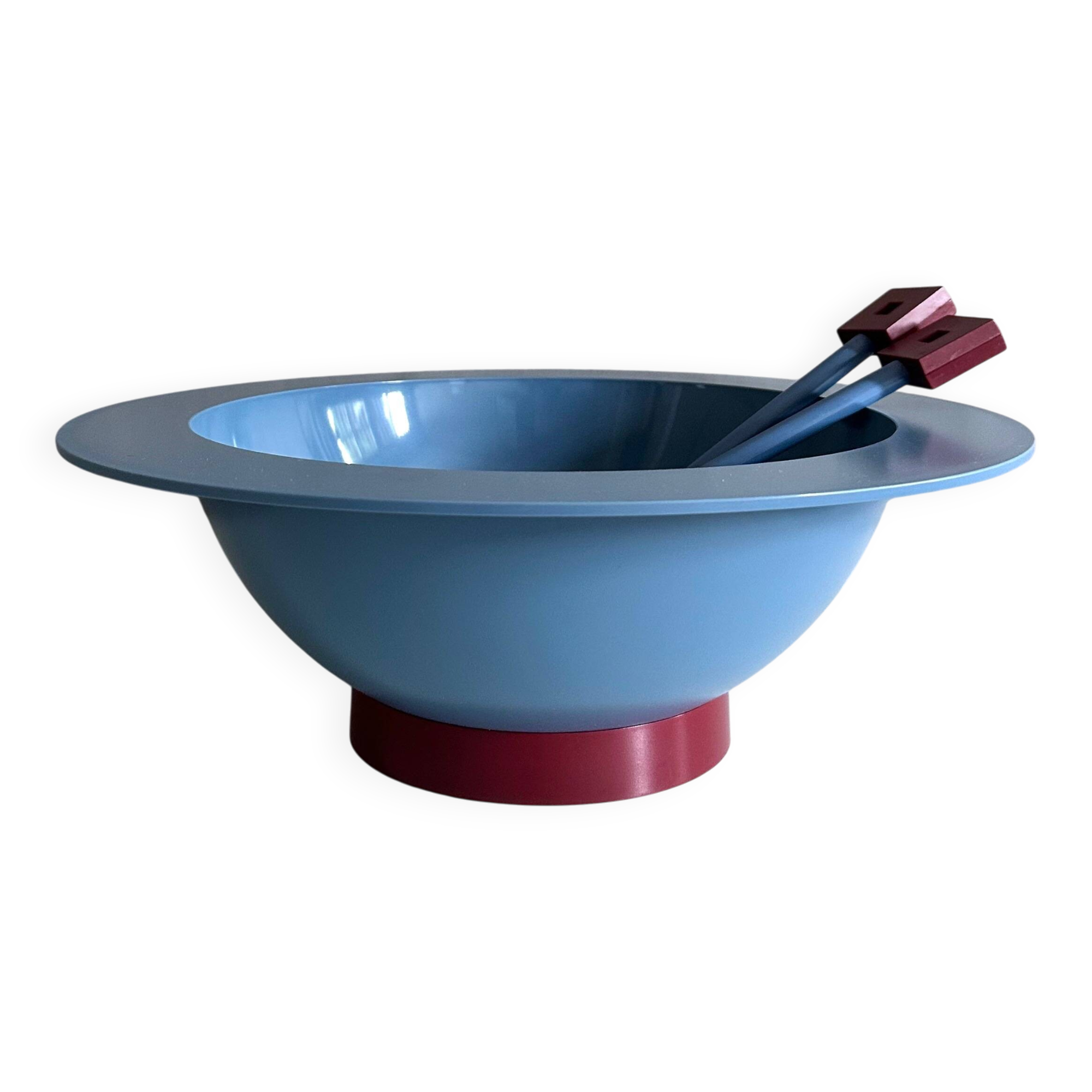 Alessi Euclid salad bowl with cutlery by Michael Graves, 90's