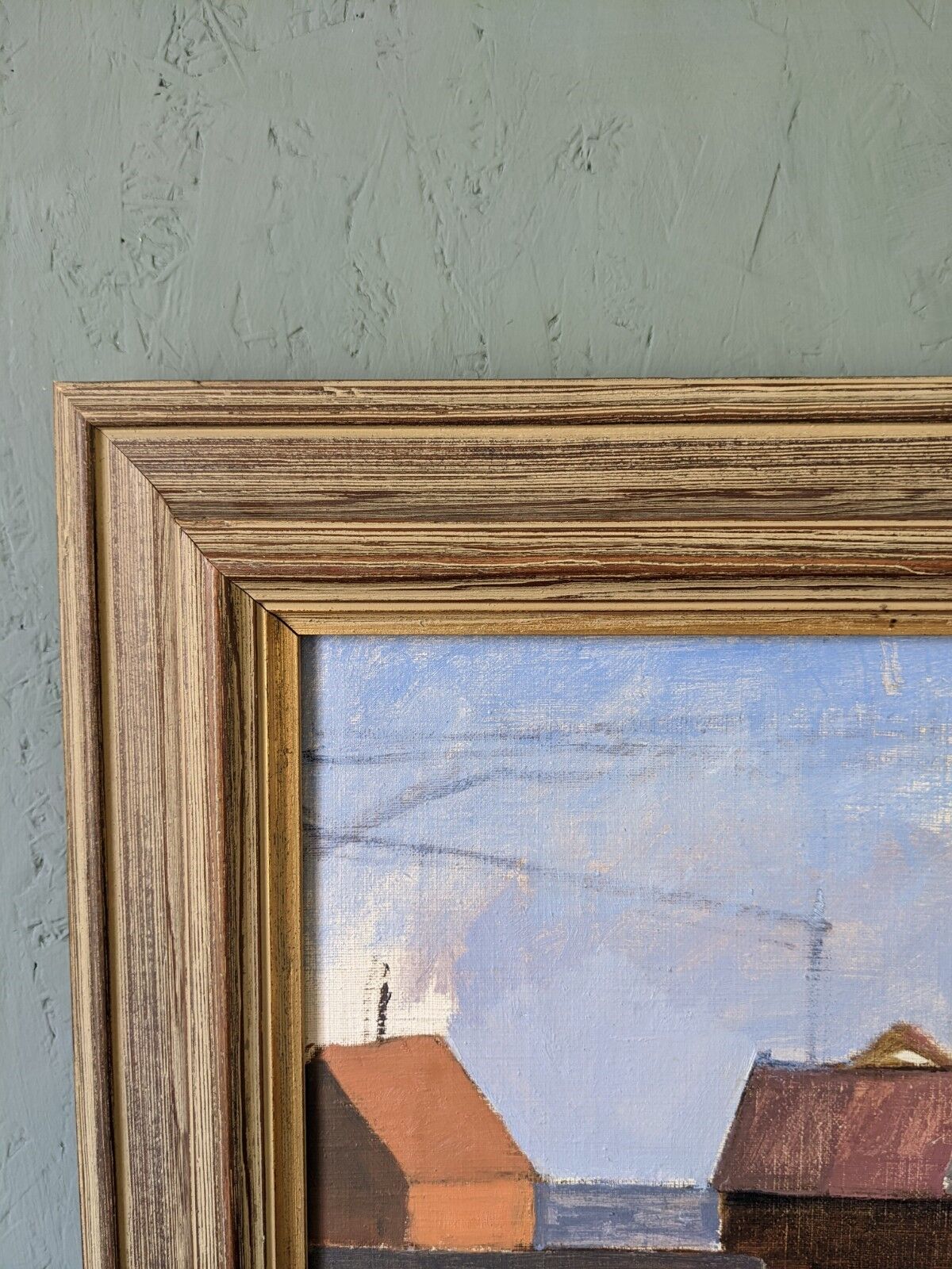 1951 Mid-Century Modern Swedish "Suburban Serenade" Vintage Landscape Oil Painting, Framed