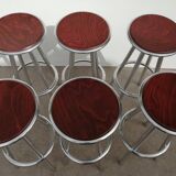 Set of 6 aluminum and wood bar stools in the Amat-3 style for Knoll, vintage 1990