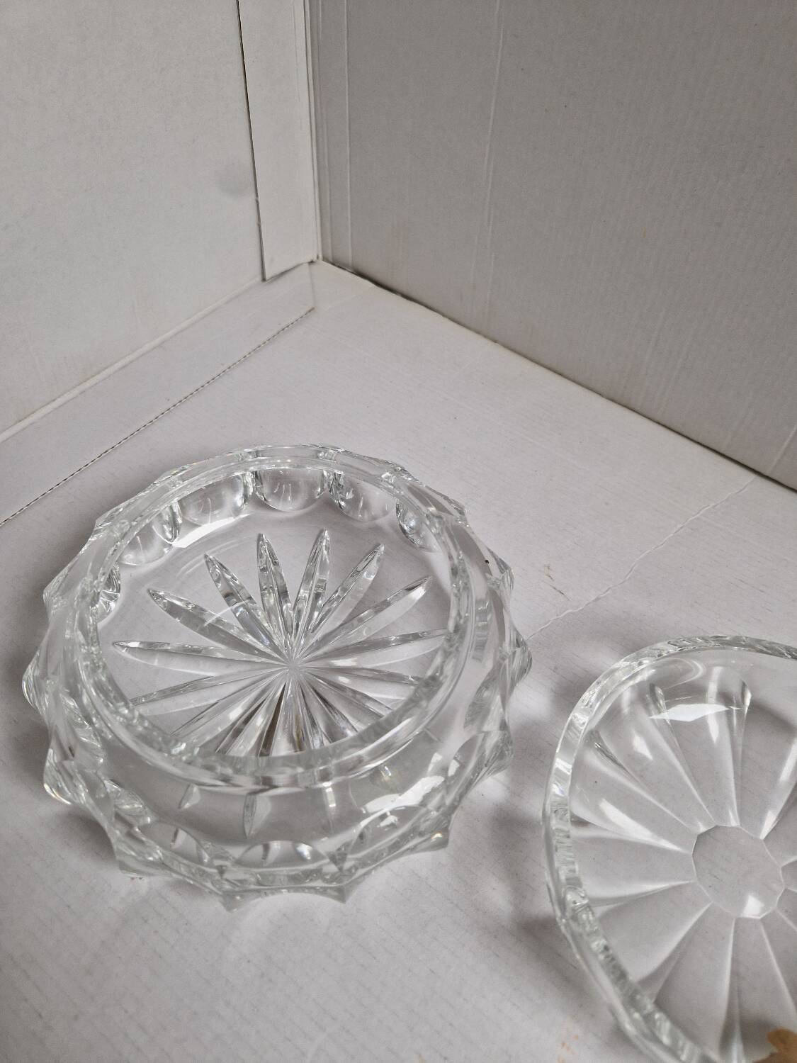 Old vintage decorative chiseled crystal candy box