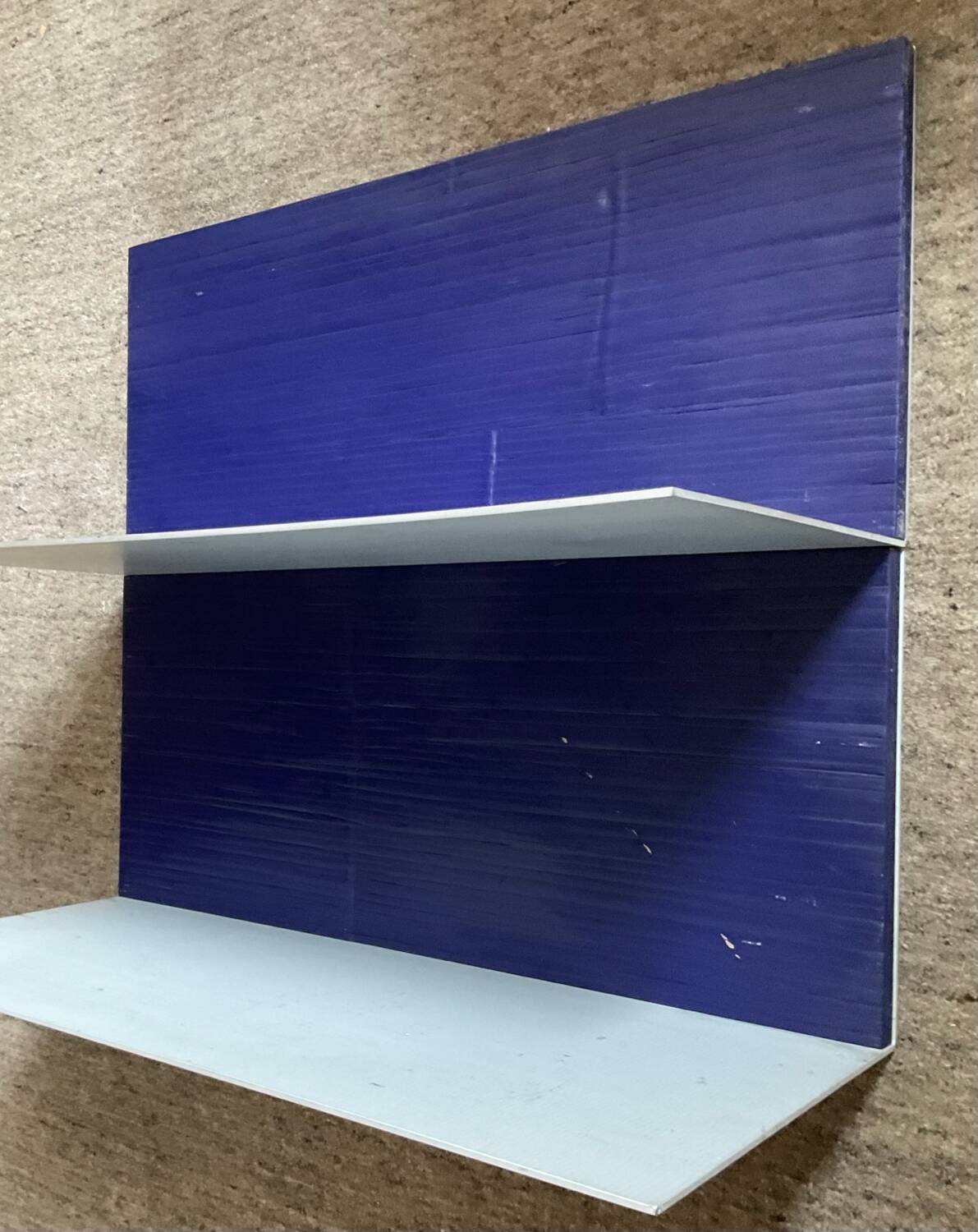 Pair of contemporary shelves in aluminum and stained wood