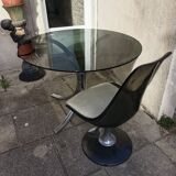 Chromed metal and smoked glass table