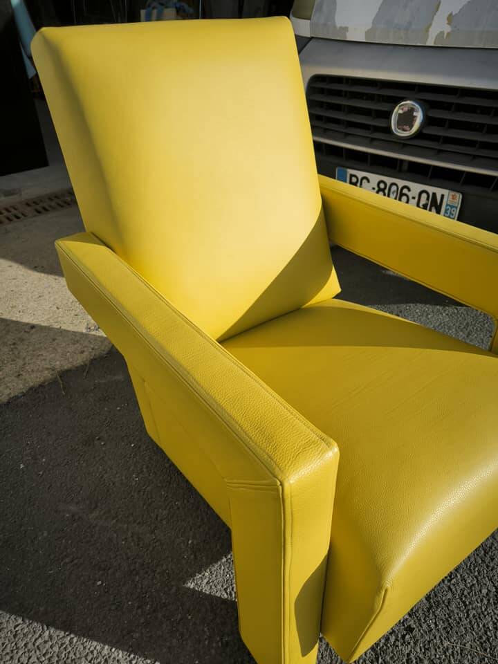 Pair of armchairs in sunny yellow leather