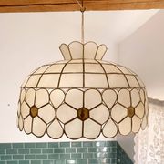 Vintage XXL pendant light in mother-of-pearl and brass