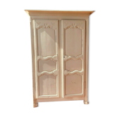 Armoire ancienne en chêne patiné blanc Deux portes moulurées XVIII siècle