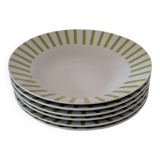 Almond green striped soup plates