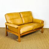 Salon complet en cuir camel 1960