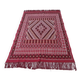 Hand-knotted Red Tunisian Ethnic Berber Wool Rug Margoum