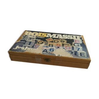 Ancient wooden toy cubes alphabet, figures and pictures