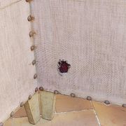 Paravent ancien 4 feuilles bois et tissu