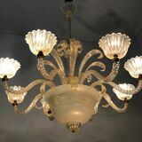 Murano glass chandelier circa 1940 with 8 arms of light