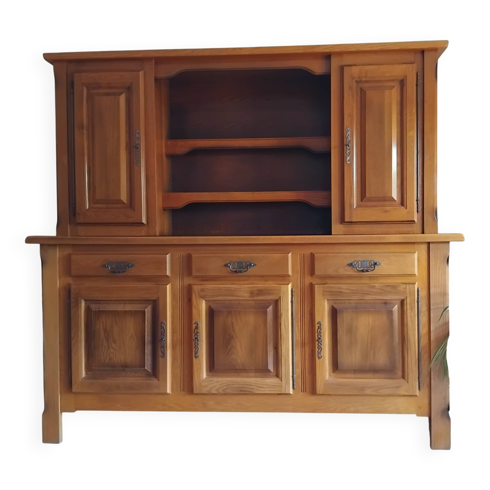 Buffet, vaisselier 2 corps en chêne massif de style rustique, France