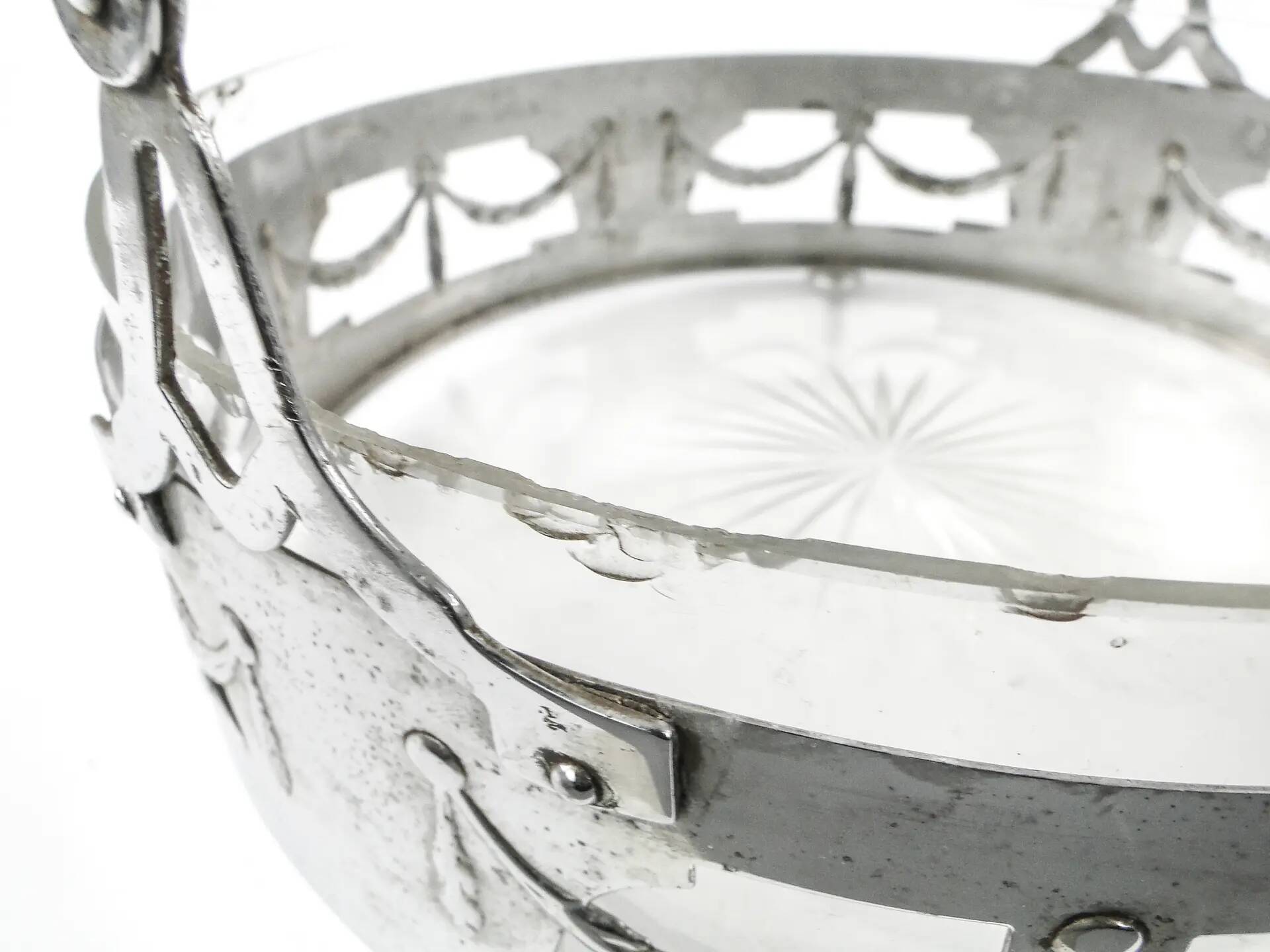 Art Nouveau fruit basket, chromed brass, glass, Germany, early 20th century
