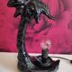 Black ceramic palm lamp and white opaline globe
