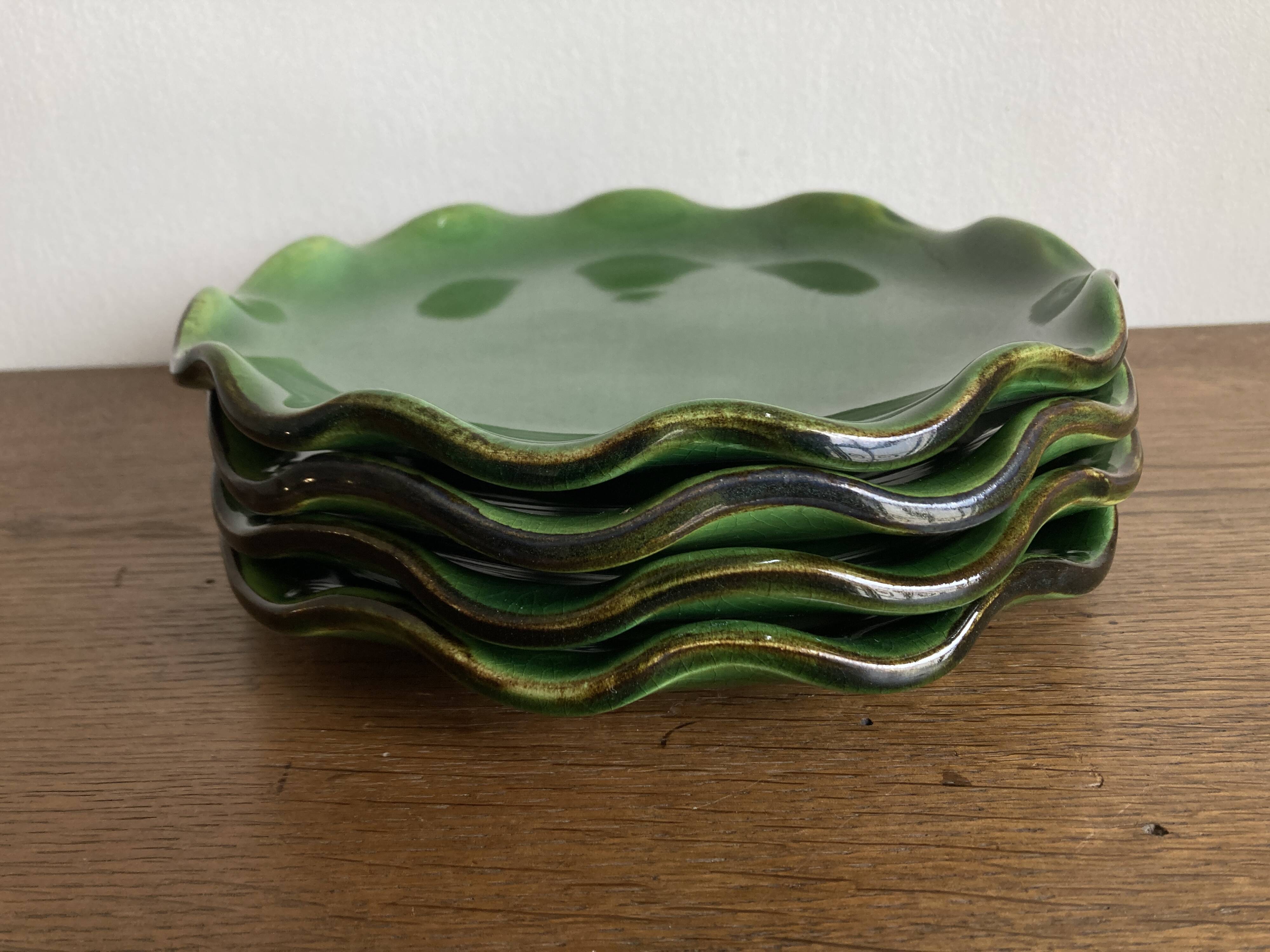 Set of 4 wavy glazed earthenware plates by Milon from Dieulefit, 1970.