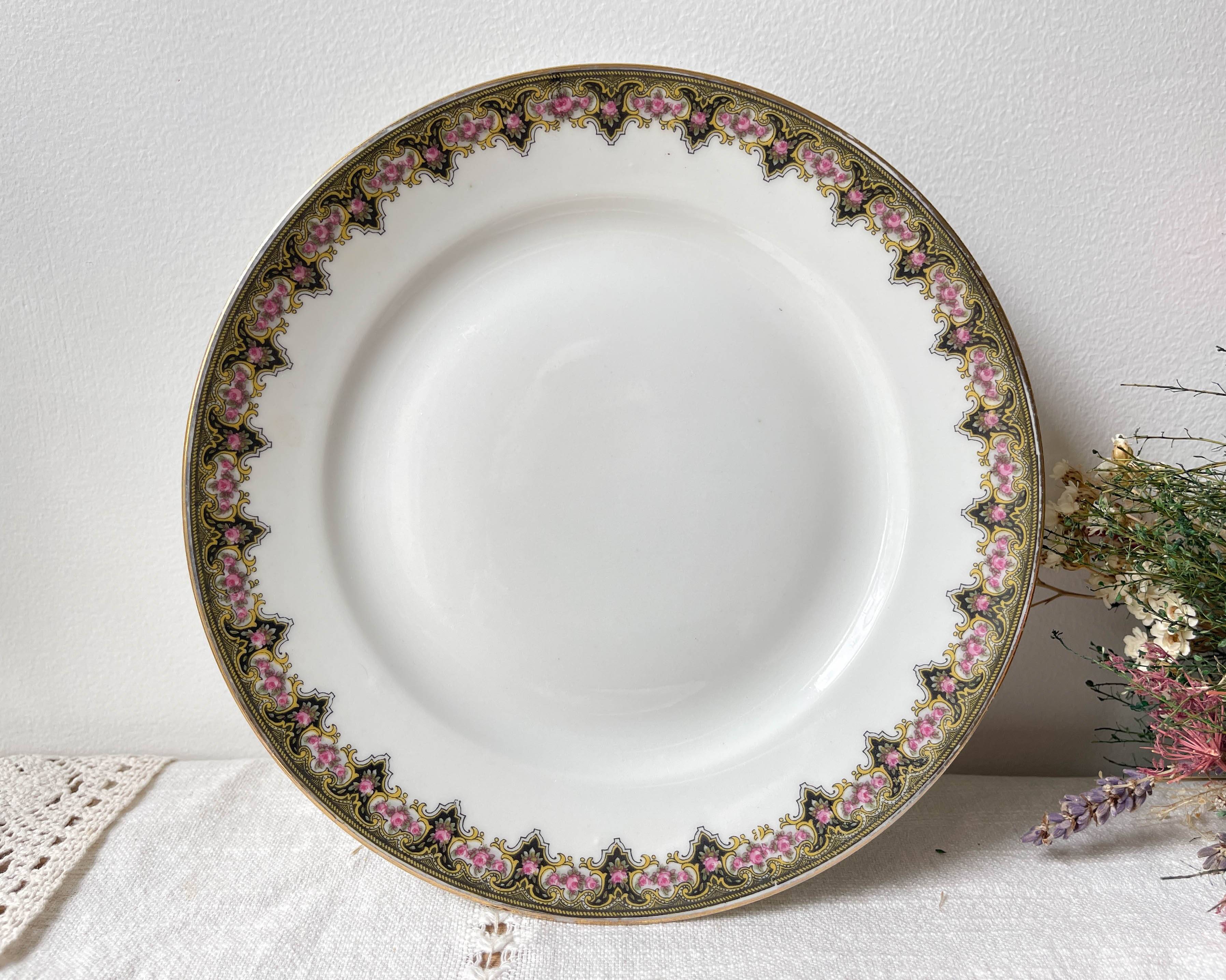 Vintage pedestal dish White porcelain with flowers Made in France