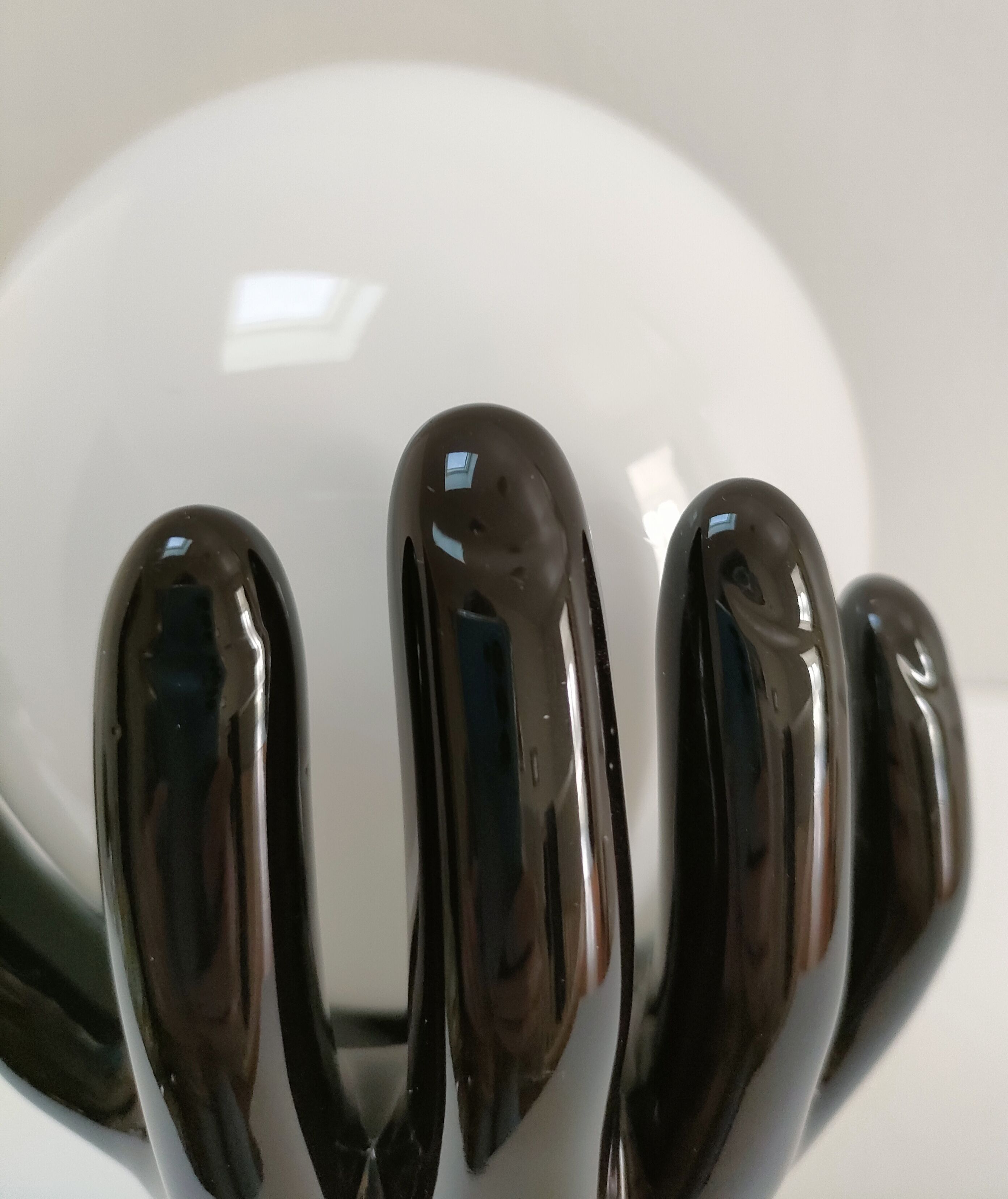 Black ceramic and opaline design hand lamp 90s