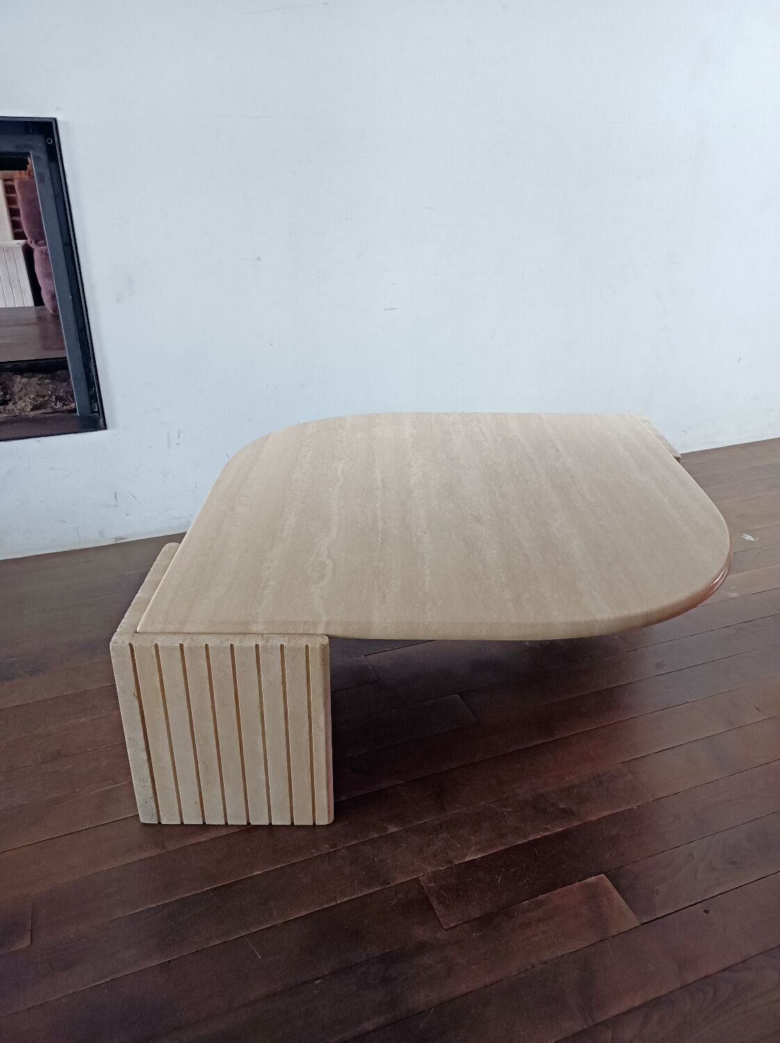 Large travertine coffee table drop shape
