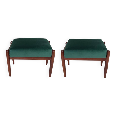 Paire de tabourets vintage en velours vert milieu de siècle, Edmund Homa, 1960s