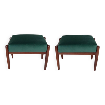 Pair of vintage green velvet stools, mid-century, Edmund Homa, 1960s