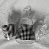 Set of 2 black and white houndstooth glass carafes from the Arques crystal factory. Rare.