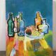 Still life with bottles, oil on canvas signed Miguel Anibal 1989