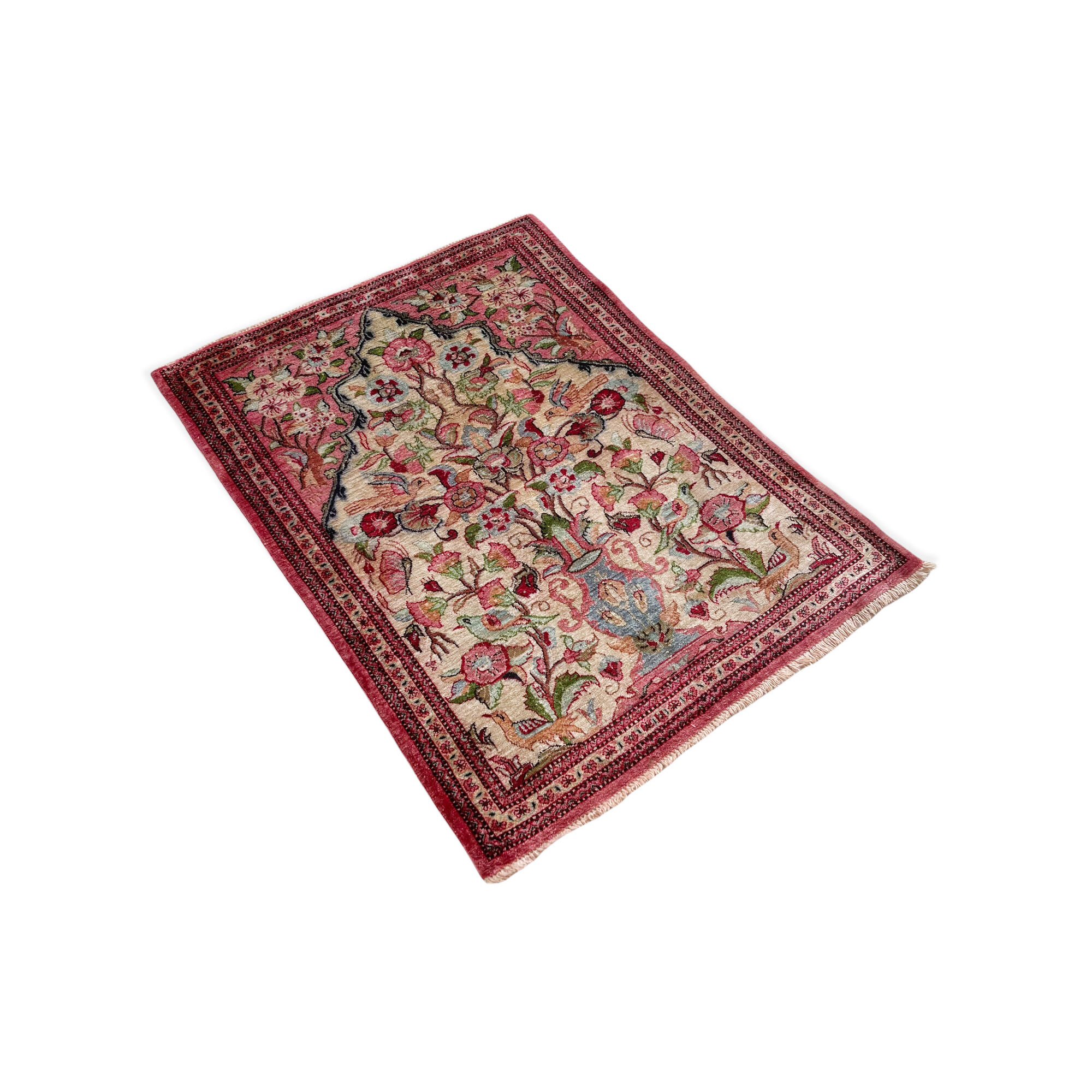 Antique Persian Qum Silk Rug, 77 x 57 cm