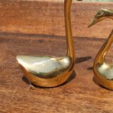 Pair of golden brass swans
