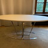 Tables ovale cuir blanc et inox matrix avec surpiqure centrale