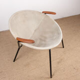 Danish armchair in Leather, Steel and Teak, Balloon model by Hans Olsen 1960.